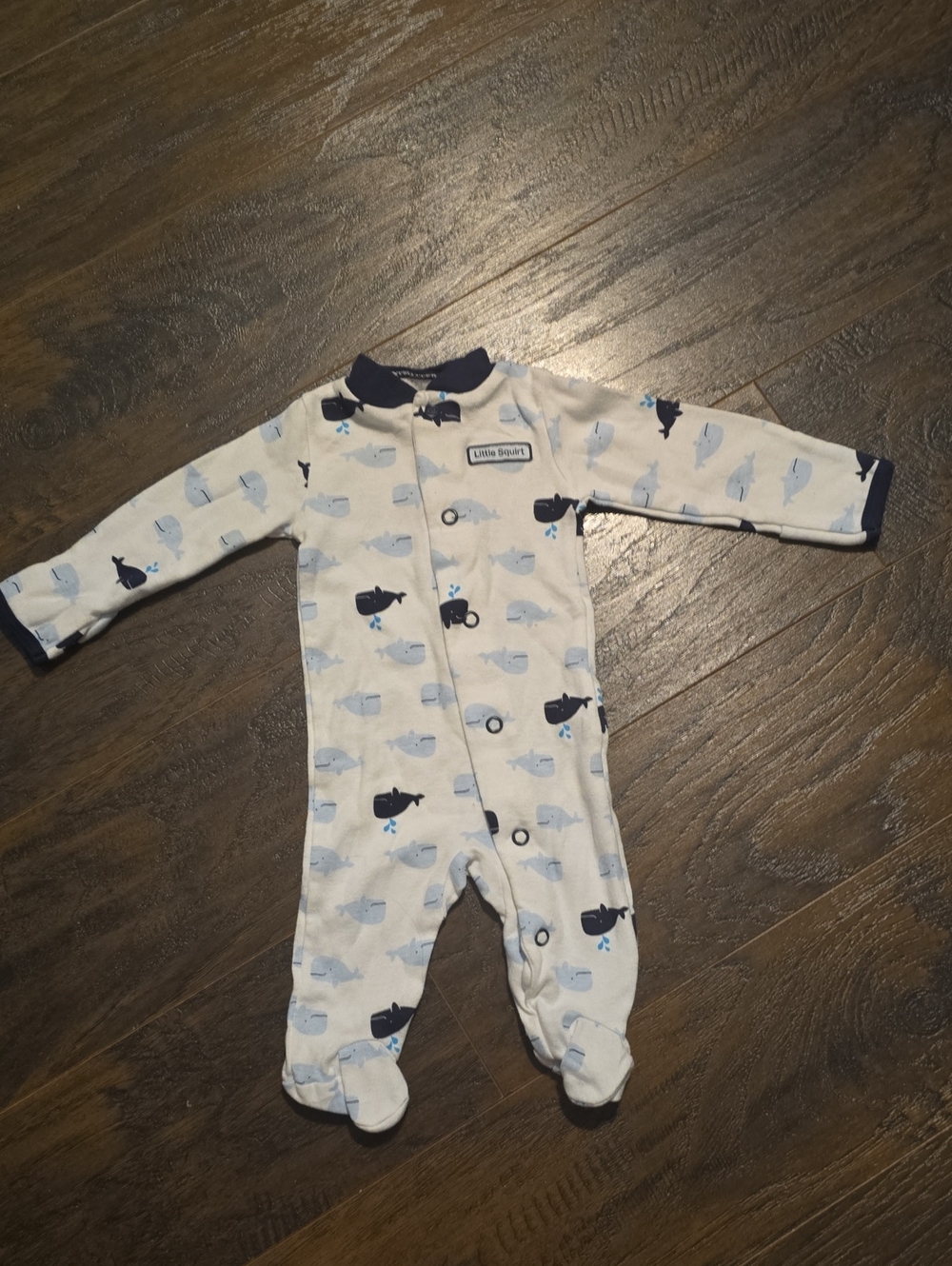 Carter's White and Navy Whale Footed One-Piece